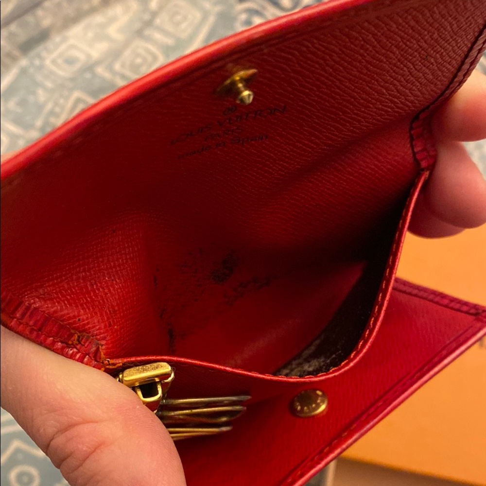 Louis Vuitton Red Epi calfskin & vachetta leather 6 key & card holder wallet - Picture 7 of 15